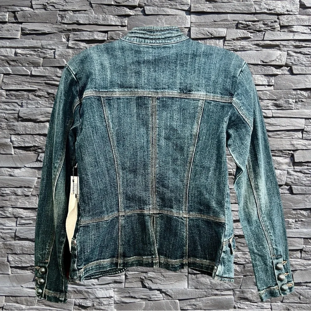 NWT Dept of Peace Denim Military Style Jacket with Leather Accents Size XS - Picture 2 of 7